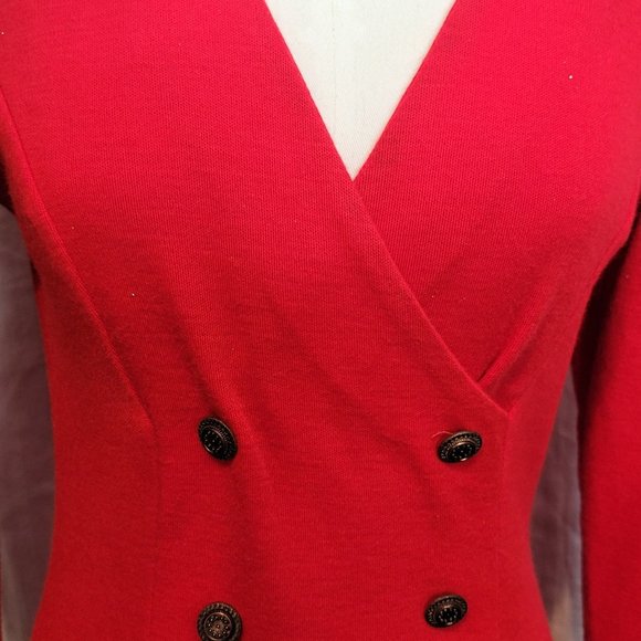 Vintage 80s Drop Waist Tiered Ruffle Dress Red Retro Button Down Sz 7/8 Cocktail - Picture 9 of 16